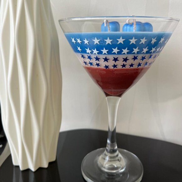 American Flag Candle in a Glass | Red, White, and Blue Patriotic Handmade Candle - Picture 1 of 9